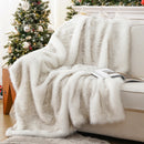 Ljojo Luxury Faux Fur Plaid Throw Blanket for Sofa and Bed