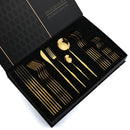 Ljojo 24pcs Gold Stainless Steel Cutlery Set, Mirror Polished Luxury Western Steak Knife Spoon