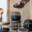 Ljojo 300ml Grey Glass Storage Jar with Acacia Walnut Lid for Dry Food and Snacks