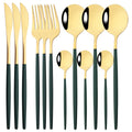 Ljojo 12-Piece Black Gold Stainless Steel Cutlery Set for Parties and Kitchens