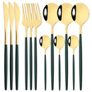 Ljojo 12-Piece Black Gold Stainless Steel Cutlery Set for Parties and Kitchens
