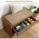 Ljojo™ Rattan Shoe Bench with Storage Drawer, Linen Seat, Farmhouse Boho Style