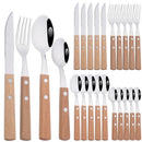Ljojo 16/24Pcs Wood Handle Stainless Steel Cutlery Set - Kitchen Tableware