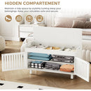 Ljojo™ Bamboo Storage Bench with Cushioned Seat, Double-Door Cabinet, 2-Tier Entryway Furniture