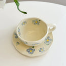 Hand-painted Flower Pattern Coffee Mug Set with Saucers by Ljojo