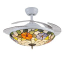 Ljojo Tiffany Invisible LED Ceiling Fan Lamp Modern Quiet Motor Pendant Fan with Remote