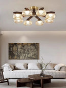 Italian All Copper Walnut Medieval Style Ceiling Light Glass Lamp by Ljojo