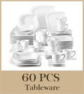 Ljojo 30/60-Piece White Porcelain Dinner Set Tableware for 6/12