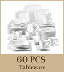 Ljojo 30/60-Piece White Porcelain Dinner Set Tableware for 6/12