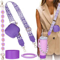 Ljojo 4Pcs Colorful Tumbler Cup Holder Set with Adjustable Strap & Handle