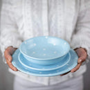 Ljojo 12-Piece Light Blue Polka Dot Ceramic Dinnerware Set - Service for 4