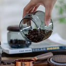 Ljojo 300ml Grey Glass Storage Jar with Acacia Walnut Lid for Dry Food and Snacks