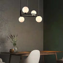 Black Gold Ring Chandelier with Milk White Glass Balls Stylish LED Hanging Light
