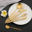 Ljojo Matte Gold Tableware Cutlery Set Stainless Steel Flatware Kitchen Dinner