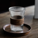 Ljojo 300ML Glass Coffee Mug with Walnut Sleeve and Bamboo Sheet - Japanese Style