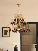 French Retro Cherry Glass Chandelier Vintage Living Room Pendant Light by Ljojo.