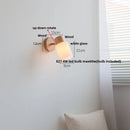 Ljojo LED Wall Light Fixture Wood Canopy White Glass Nordic Modern Plug In Sconce