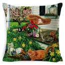 Cute Cat Pattern Linen Cushion Cover by Ljojo for Home Decor
