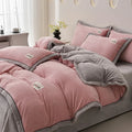 Ljojo 2024 Solid Color Milk Fleece 4-Piece Set with Wide Edge Craft & Flannel Quilt Cover
