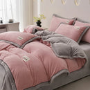 Ljojo 2024 Solid Color Milk Fleece 4-Piece Set with Wide Edge Craft & Flannel Quilt Cover