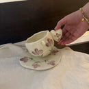 Ljojo 10oz Hand Painted Ceramic Coffee Mug Set with Heart Shape Handle