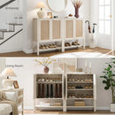 Ljojo™ 5 Tier Rattan Entry Shoe Organizer Cabinet with Shelves & Doors