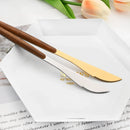 Ljojo 24Pcs Brown Silver Stainless Steel Cutlery Set with Wooden Handle
