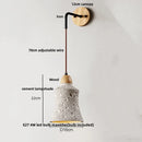 Ljojo LED Pull Chain Wall Sconce Cement Shade Wood Stair Light