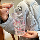 Cute Bow Plastic Cup with Lid & Straw, Ljojo Tumbler Jar - Party Gift for Coffee, Juice, Water