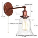Ljojo Loft Rustic Clear Glass LED Wall Light - Industrial Style Iron Wall Lamp