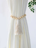 Wooden Bead Curtain Tiebacks by Ljojo™ - Boho Macrame Holdbacks with Cotton Rope