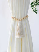 Wooden Bead Curtain Tiebacks by Ljojo™ - Boho Macrame Holdbacks with Cotton Rope
