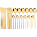 Ljojo 24-Piece Stainless Steel Cutlery Set - Black Western Dinnerware Silverware Set