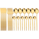 Ljojo 24-Piece Stainless Steel Cutlery Set - Black Western Dinnerware Silverware Set