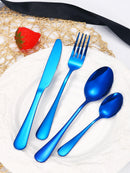 Ljojo 24-Piece Stainless Steel Cutlery Set, Blue Round Handle, Suitable for Home and Hospitality
