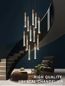 Ljojo Luxury Crystal Column Chandelier for Staircase LED Pendant Lamp