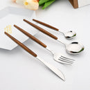 Ljojo 24Pcs Brown Silver Stainless Steel Cutlery Set with Wooden Handle
