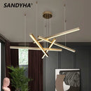 Ljojo LED Black Gold Modern Chandelier Stylish Aluminum Dining Room Office Pendant Light