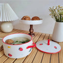 Ljojo 1000ml Ceramic Double Ear Noodle Soup Bowl with Cover - 15cm Microwave Oven Bowl