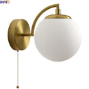 Ljojo LED Wall Light Pull Chain Switch Modern Style Glass Iron Bedroom Lamp