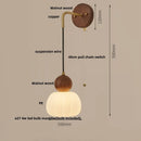 Ljojo LED Wall Sconce Walnut Wood Pull Chain Switch Art Light