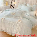 Ljojo 2025 White Bedding Set with Ruffles - Duvet Cover, Pillowcases, Sheet
