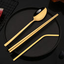 Ljojo Mirror Black Flatware Set: 18Pcs Stainless Steel Cutlery, Chopsticks, Spoon, Straws