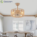 Bamboo Rattan Circle Cage LED Ceiling Fan Light for Home Decor Chandeliers by Ljojo