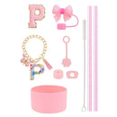 Ljojo 10-Piece Tumbler Accessories Set: Straw, Cover, Cap, Boot, Spill Proof Stopper, Letter Keychain, Charm, Sticker