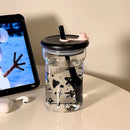 Ljojo 560ml Star Glass Water Bottle with Lid and Straw