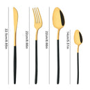 Ljojo 16Pcs Western Black Gold Dinnerware Set Stainless Steel Tableware Flatware