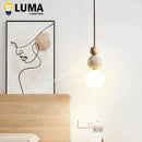 Ljojo Yellow Travertine Pendant Lights - Nature Stone Wood Hanging Lamps for Bedroom & Kitchen