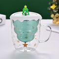 Ljojo 300ml Christmas Double Wall Glass Cup with Silicone Lid