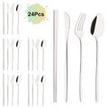Ljojo 24Pcs Black Gold Cutlery Set Stainless Steel Tableware Luxury Dinnerware